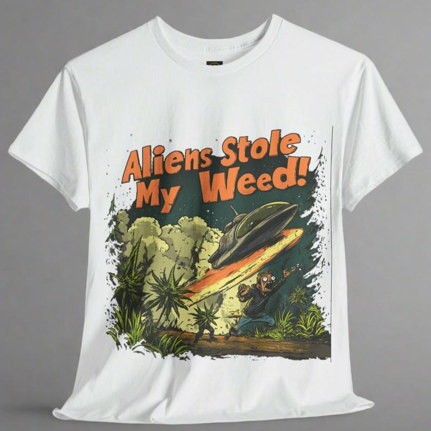 "Aliens Stole My Weed!", Funny Alien T-Shirt,