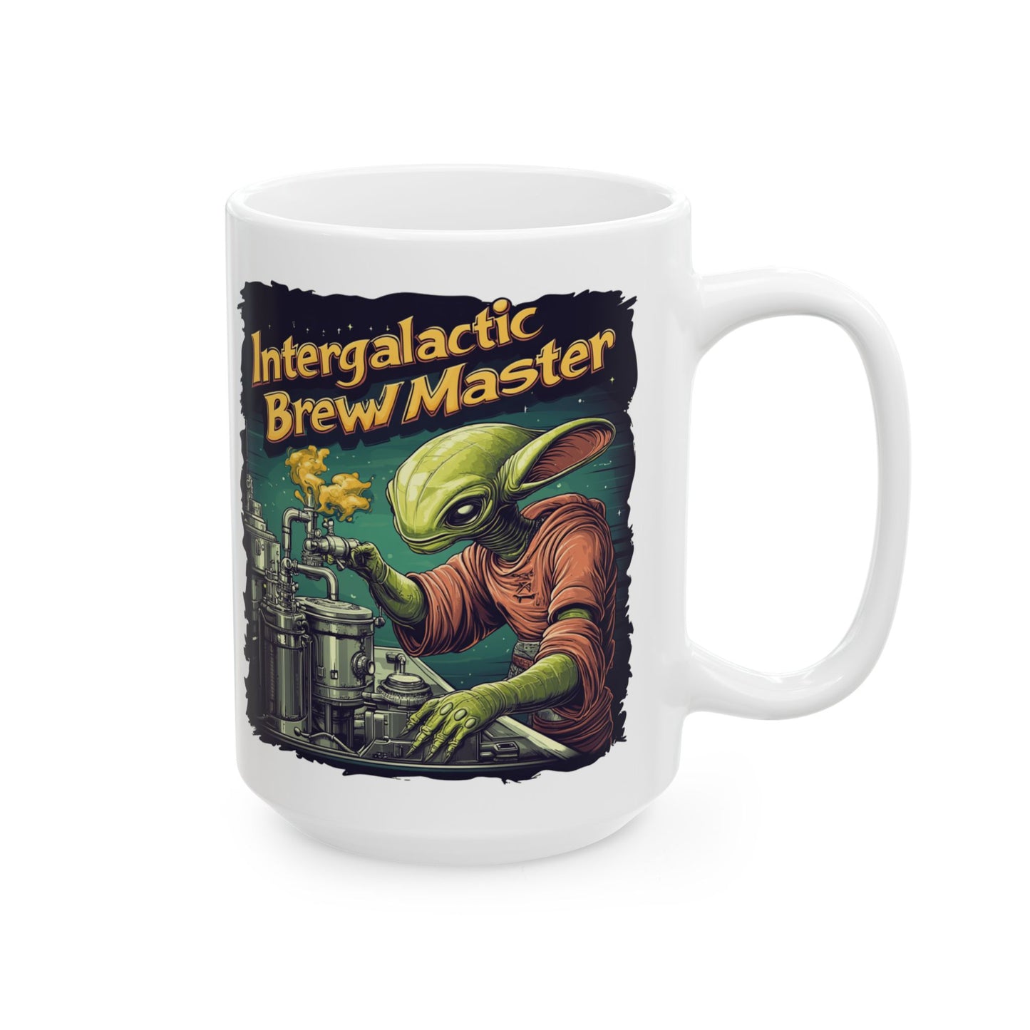 Alien Brewing Ceramic Mug - "Intergalactic Brew Master" Design, Fun Brewing Fan Coffee Mug