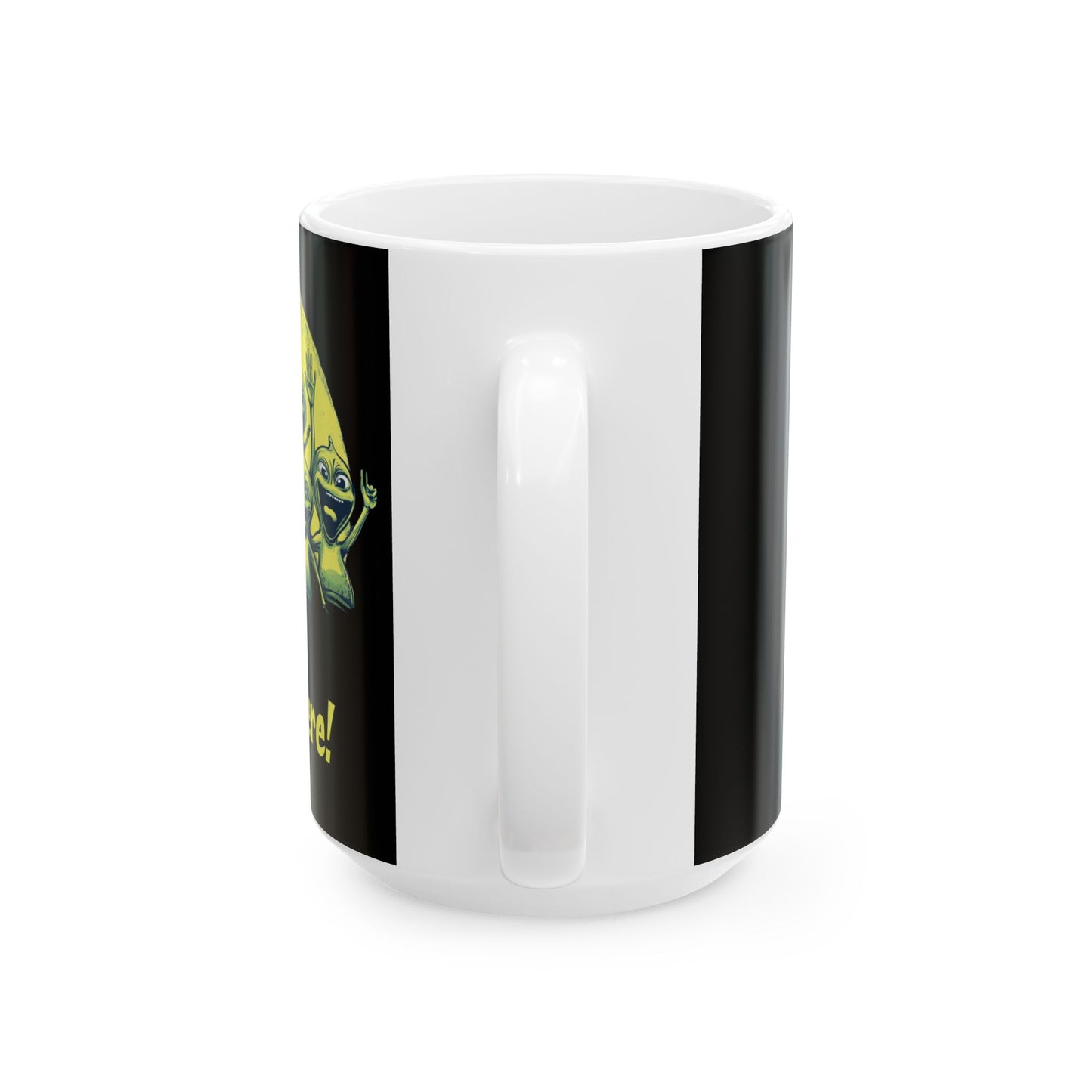 Happy Aliens Black and White Ceramic Mug (11oz, 15oz) - They're Already Here