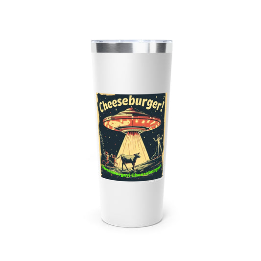 Travel Mug - Aliens Abducting a Cow, "Cheeseburger!...Cheeseburger!...Cheeseburger!",  UFO Coffee Mug