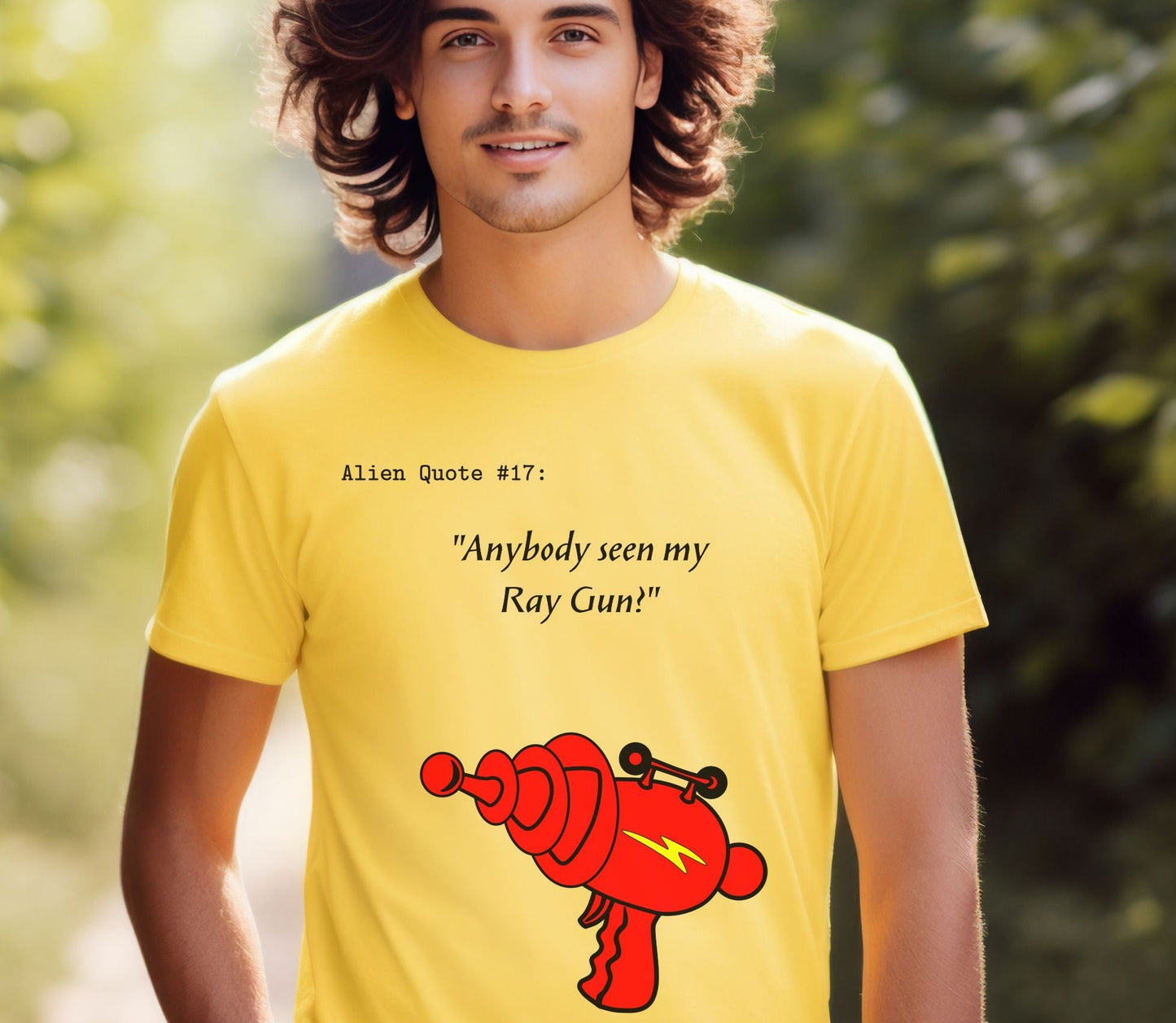 Funny Alien T-Shirt "Anybody seen my Ray Gun?" Alien Ray Gun Tee