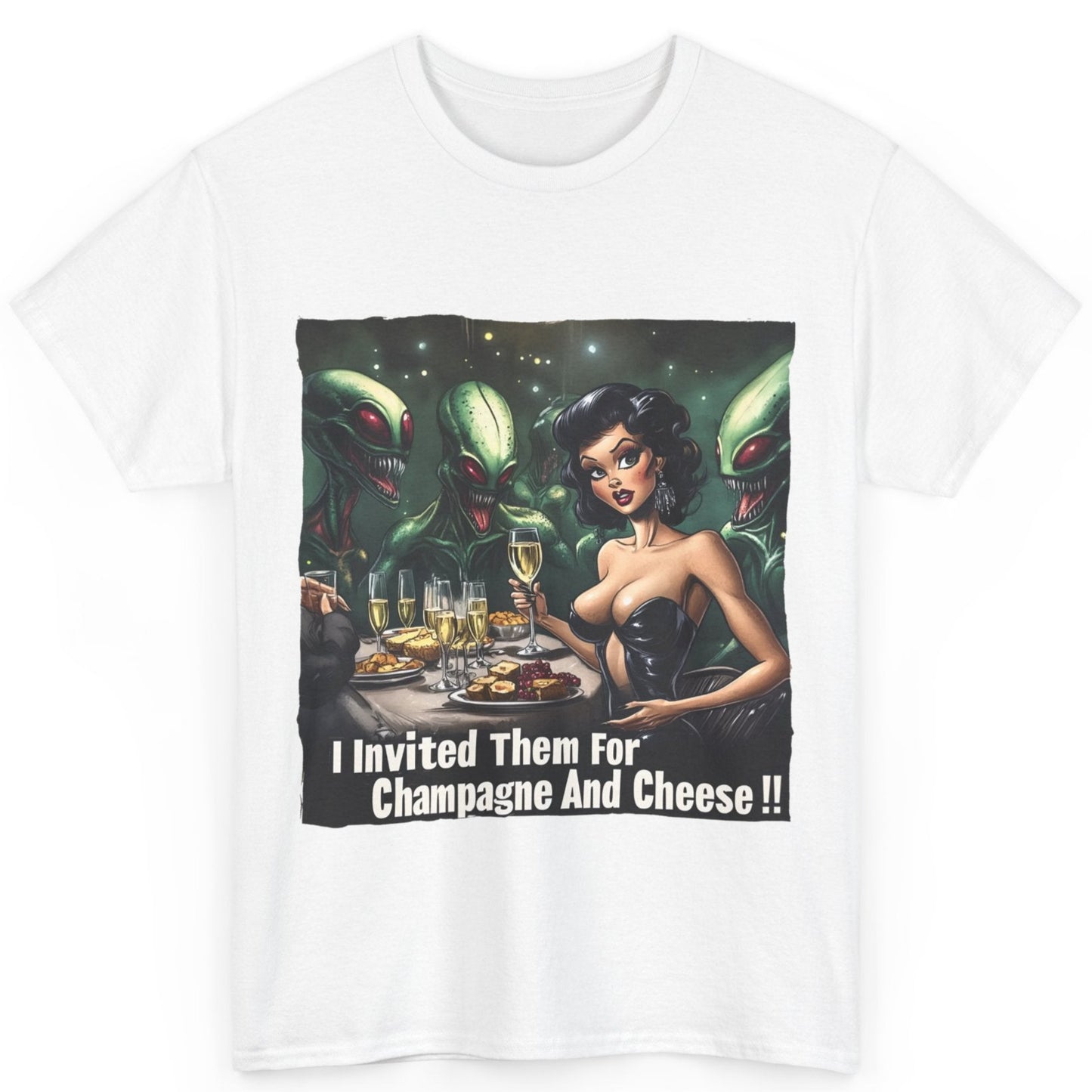 Alien Champagne and Cheese Tee - Funny Alien T-shirt