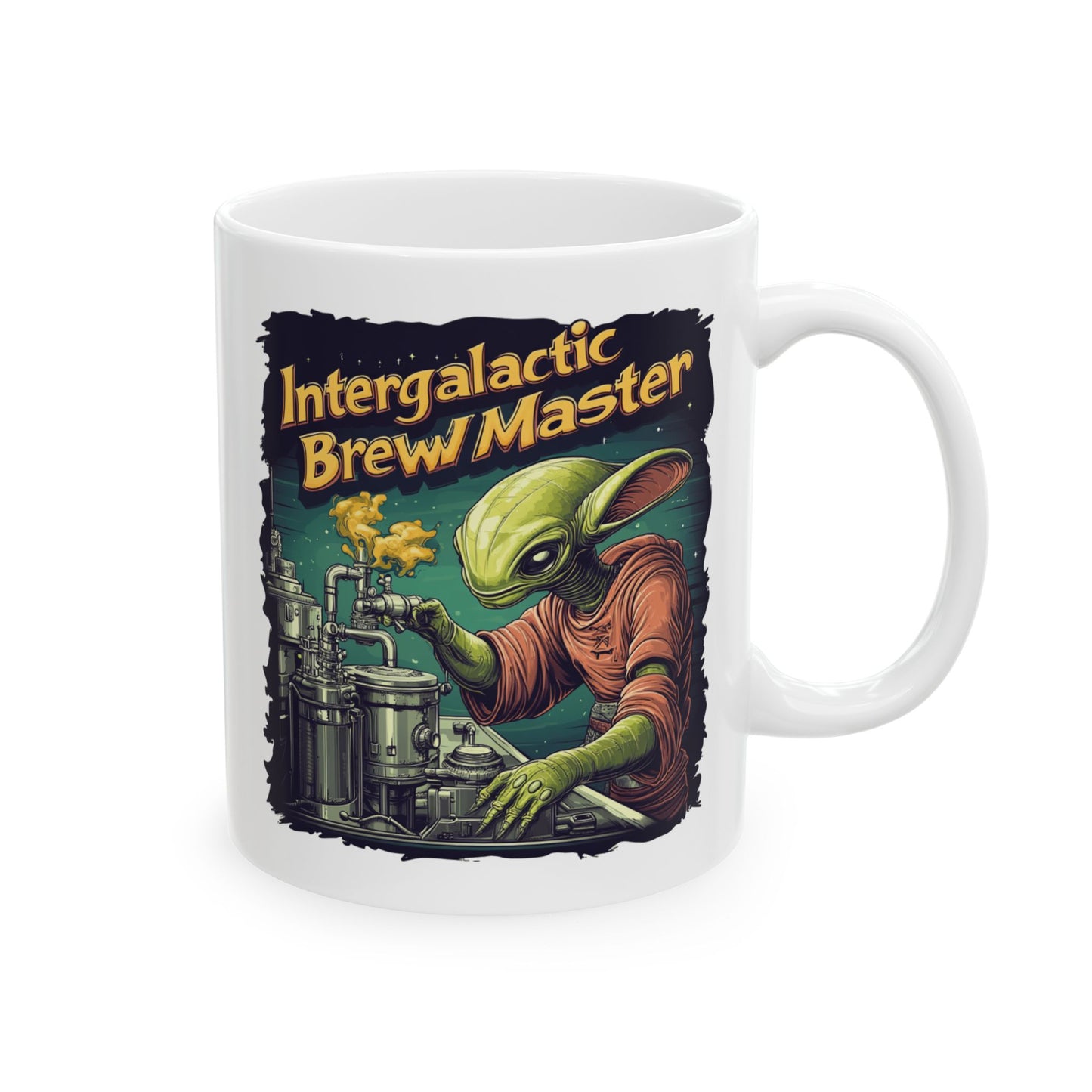 Alien Brewing Ceramic Mug - "Intergalactic Brew Master" Design, Fun Brewing Fan Coffee Mug