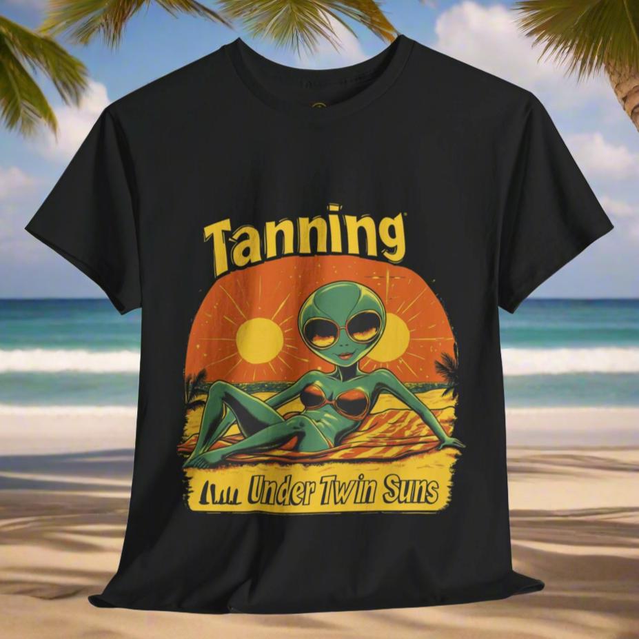 Tanning Under Twin Suns Alien Beach T-Shirt, Alien Tee