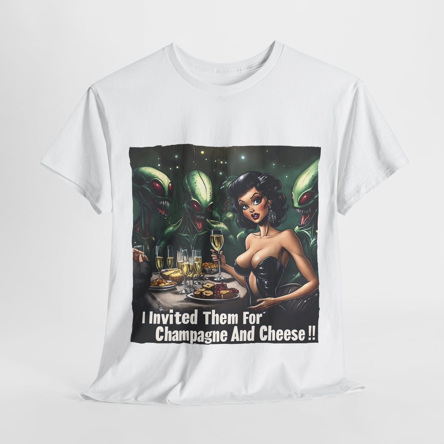 Alien Champagne and Cheese Tee - Funny Alien T-shirt