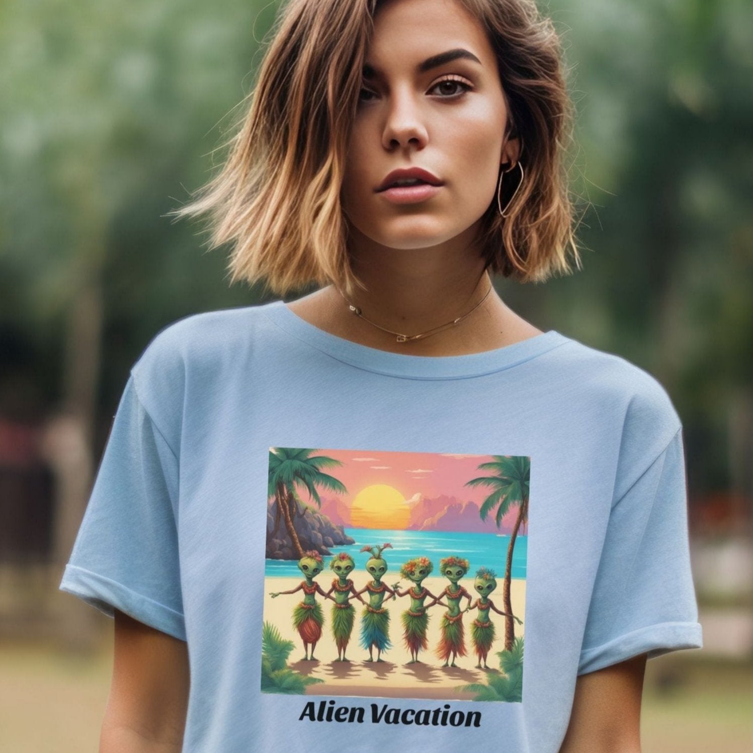 Funny Alien Vacation T-Shirt Aliens doing a Hula dance.  Alien Tee