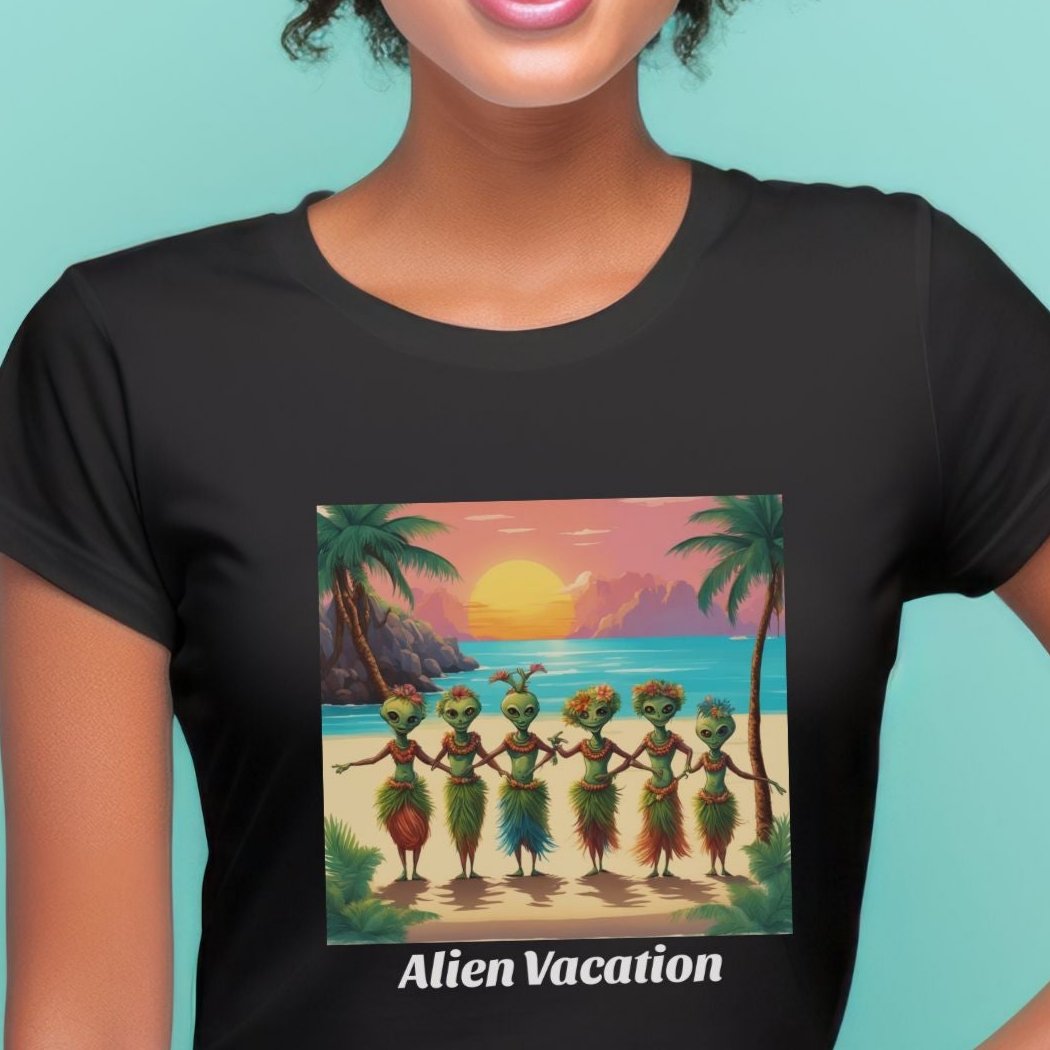 Funny Alien Vacation T-Shirt Aliens doing a Hula dance.  Alien Tee