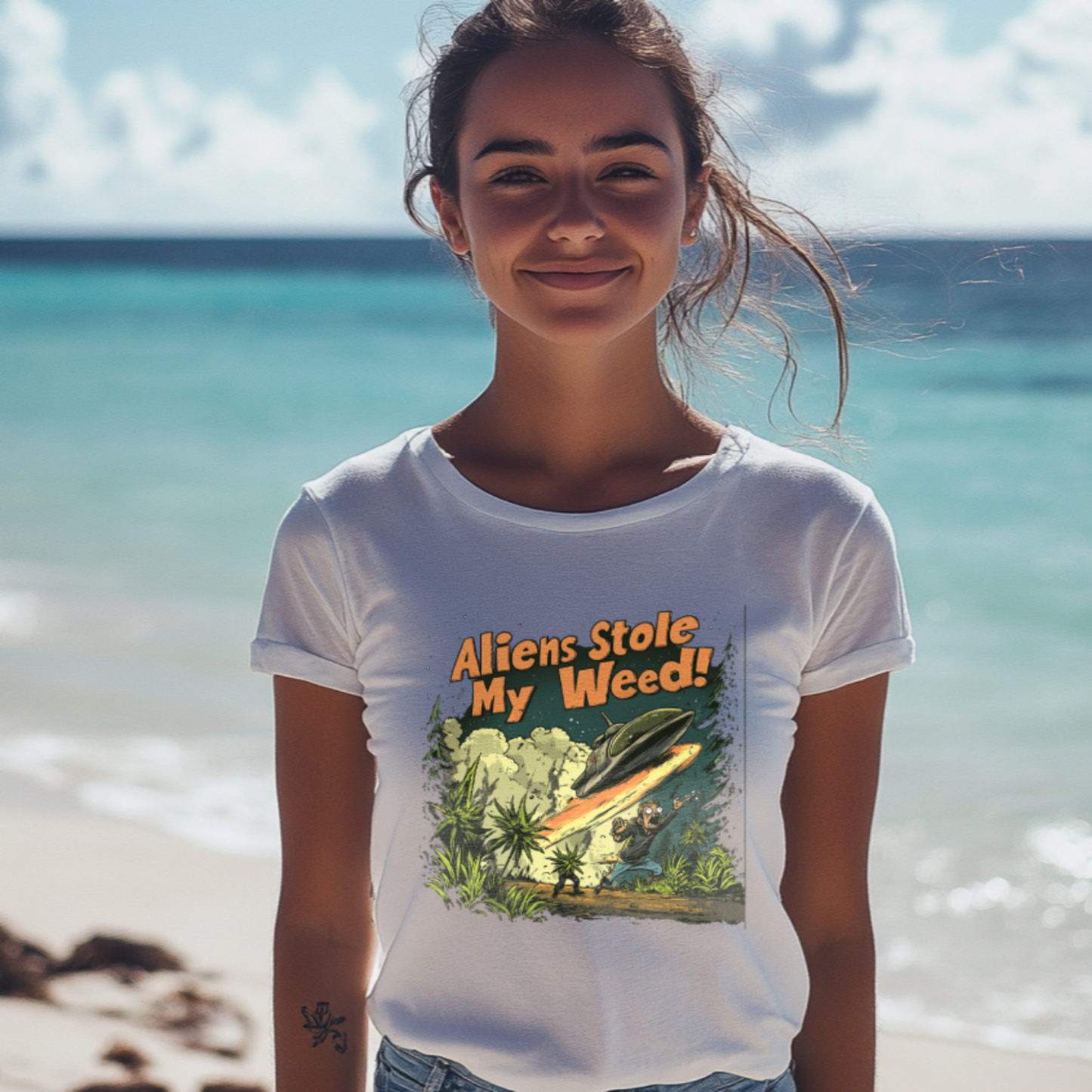 "Aliens Stole My Weed!", Funny Alien T-Shirt,