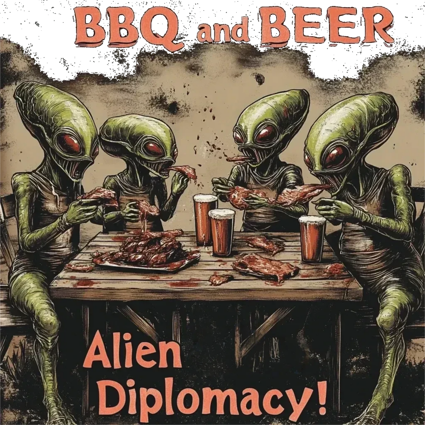 "BBQ and Beer, Alien Diplomacy!" T-Shirt, Fun Alien Tee