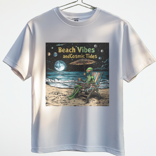 Beach VIbes and Cosmic Tides T-Shirt, Alien Tee, Beach T-Shirt