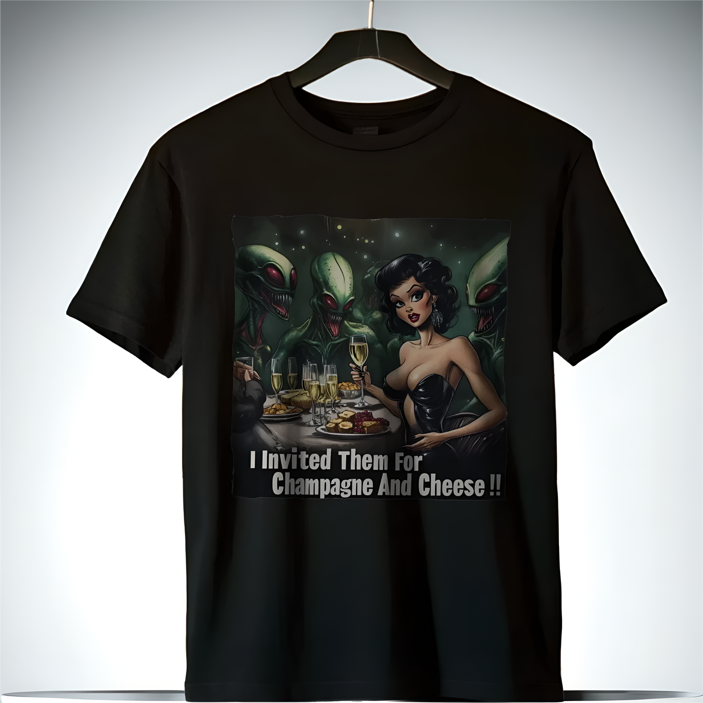 Alien Champagne and Cheese Tee - Funny Alien T-shirt