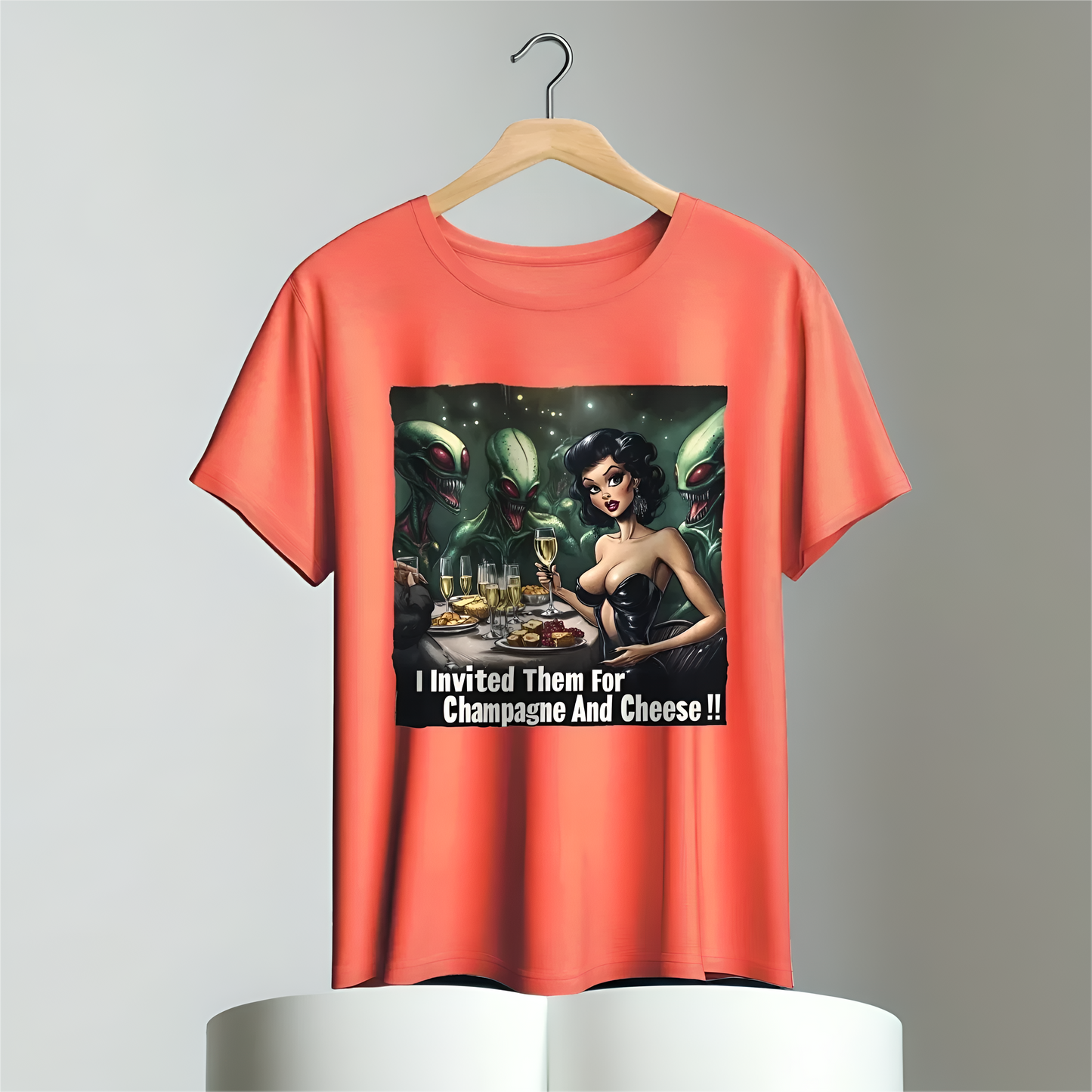 Alien Champagne and Cheese Tee - Funny Alien T-shirt