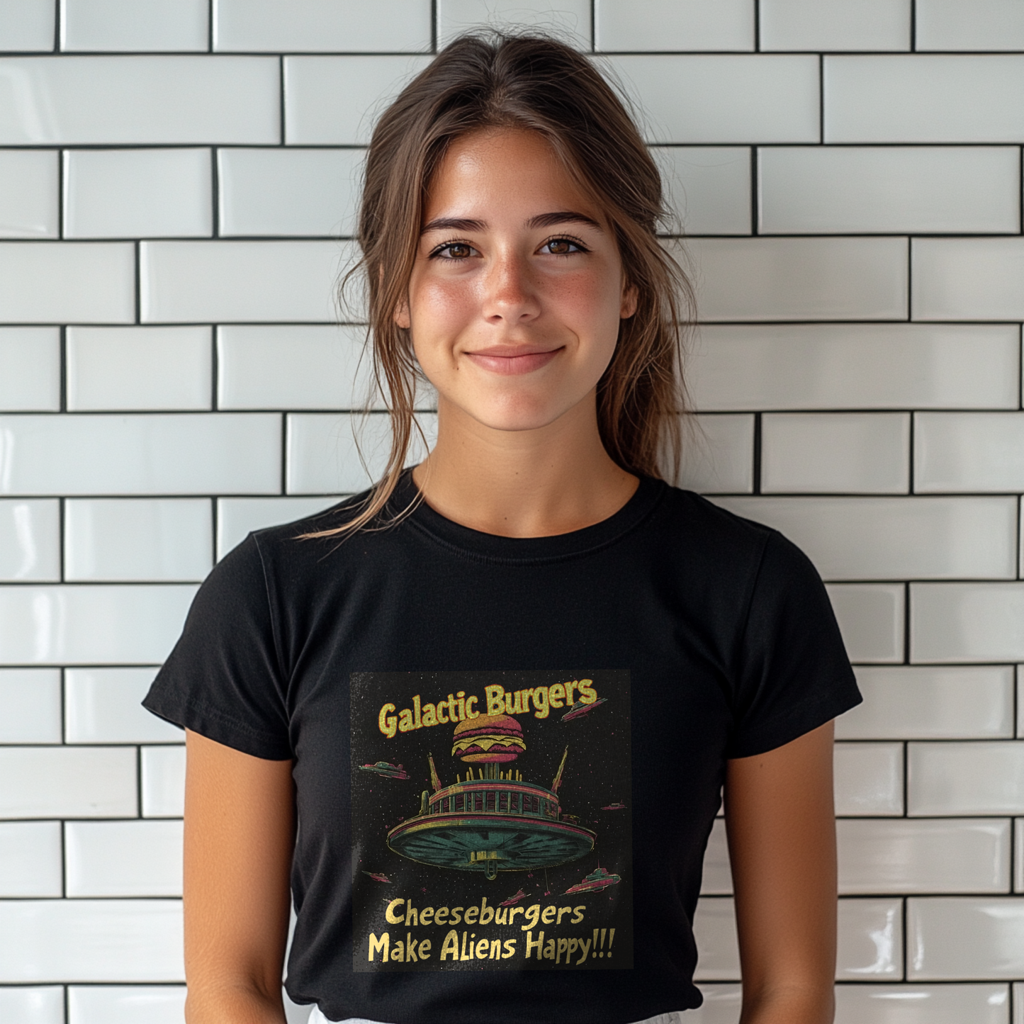 Alien Cheeseburger Tee - Funny Galactic Burgers T-shirt