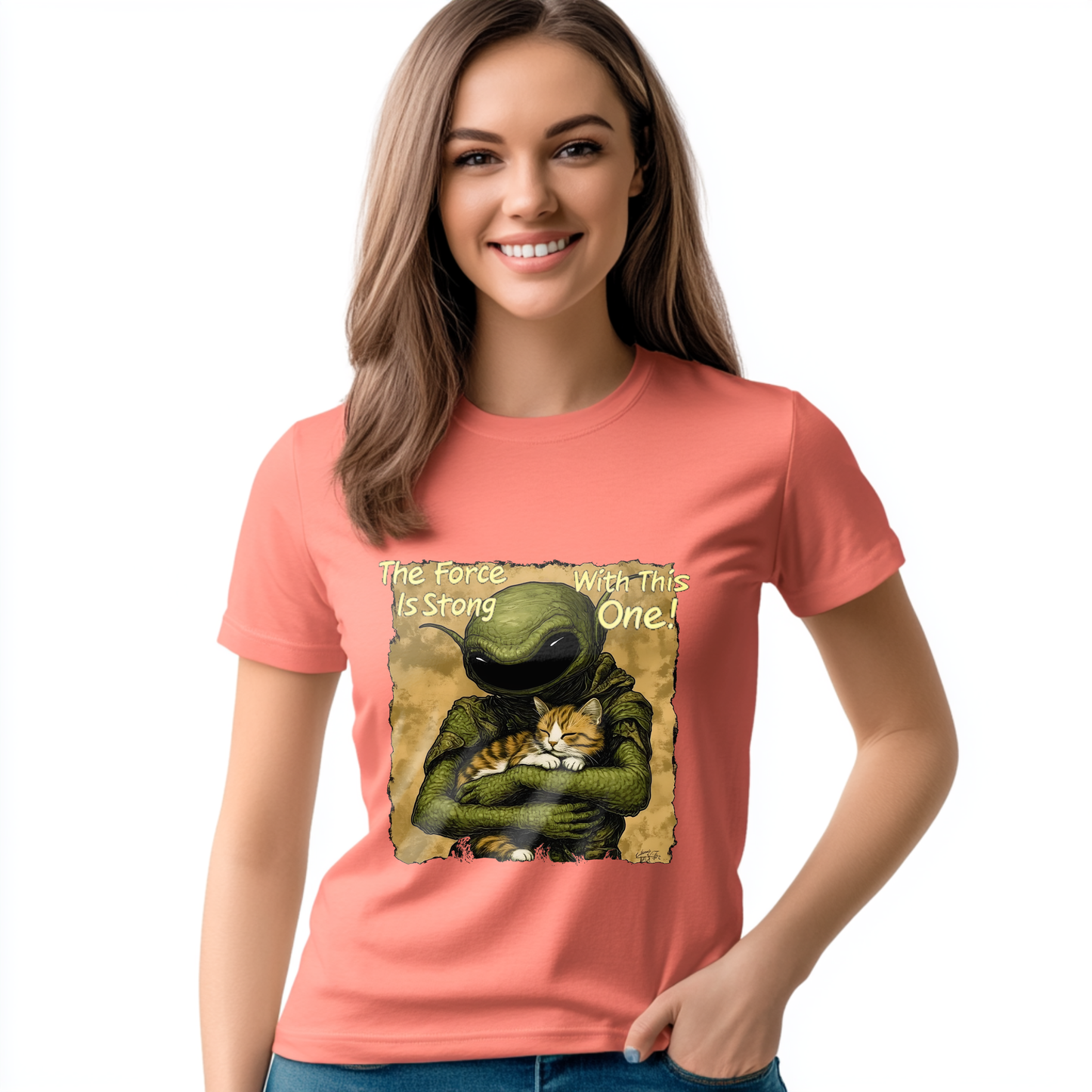 Alien and Cat Tee - The Force Is Strong With This One T-shirt