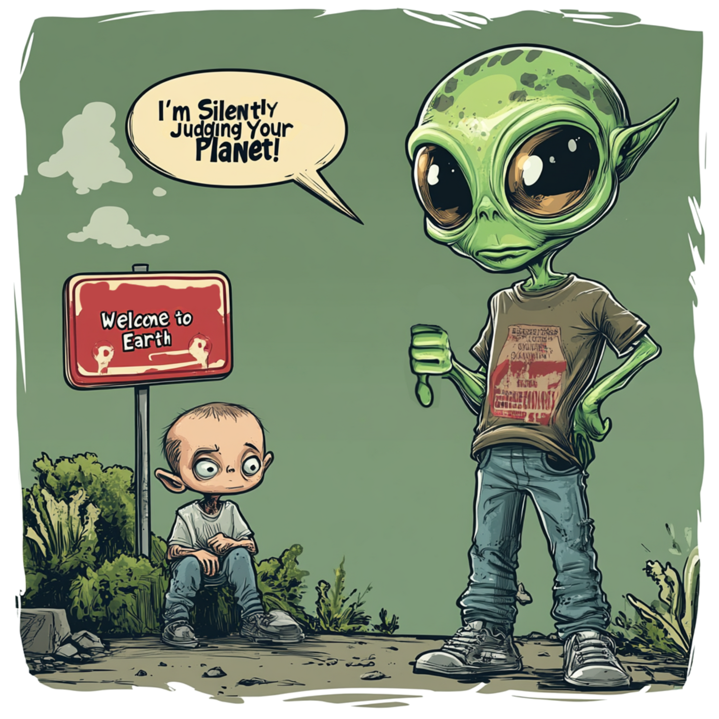 I'm Silently Judging Your Planet Alien T-Shirt, Fun Alien Tee