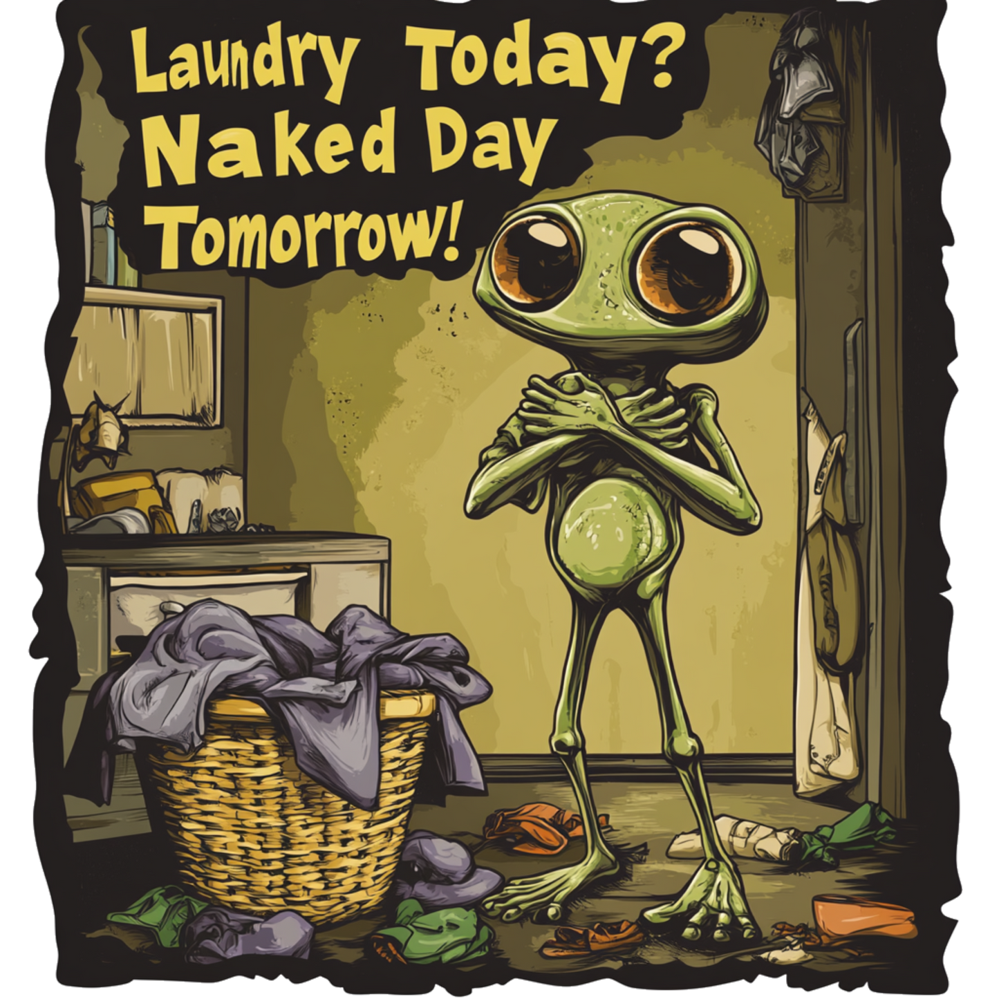 Laundry Today?  Naked Day Tomorrow! Alien Tee, Humorous Alien T-Shirt