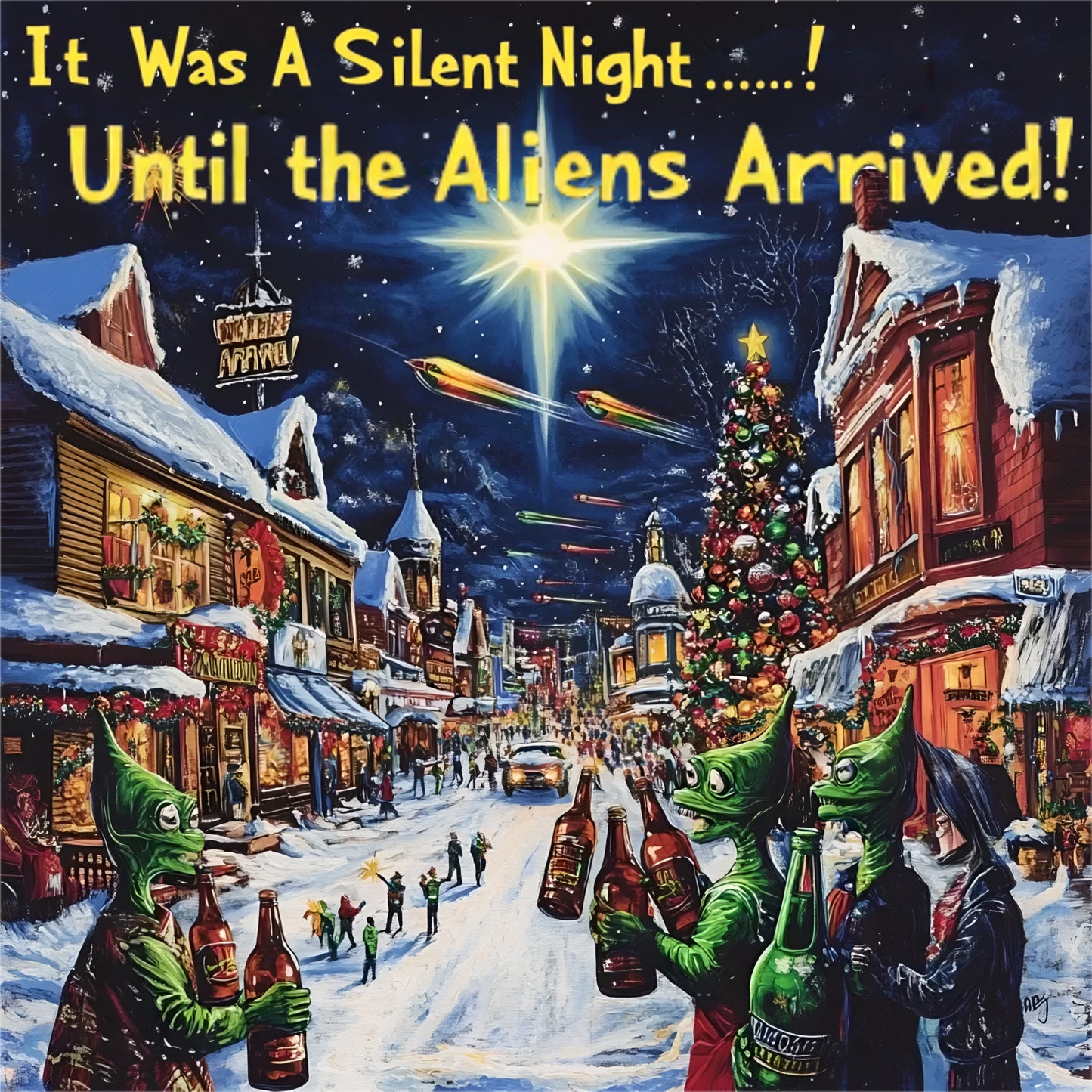 It Was A Silent Night... Until The Aliens Arrived! T-Shirt, Fun Alien Holiday Tee