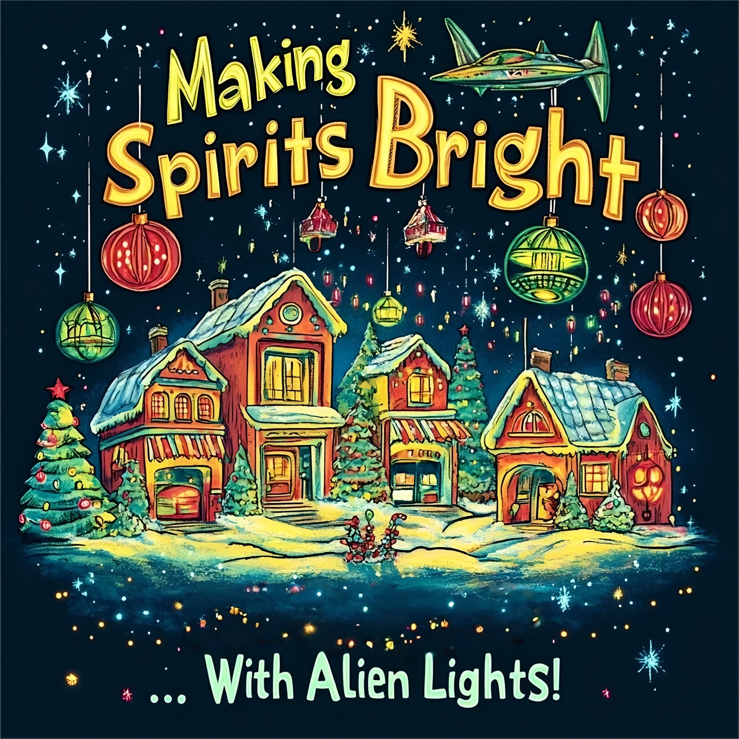 Making Spirits Bright, With Alien Lights! T-Shirt, Alien Holiday Tee