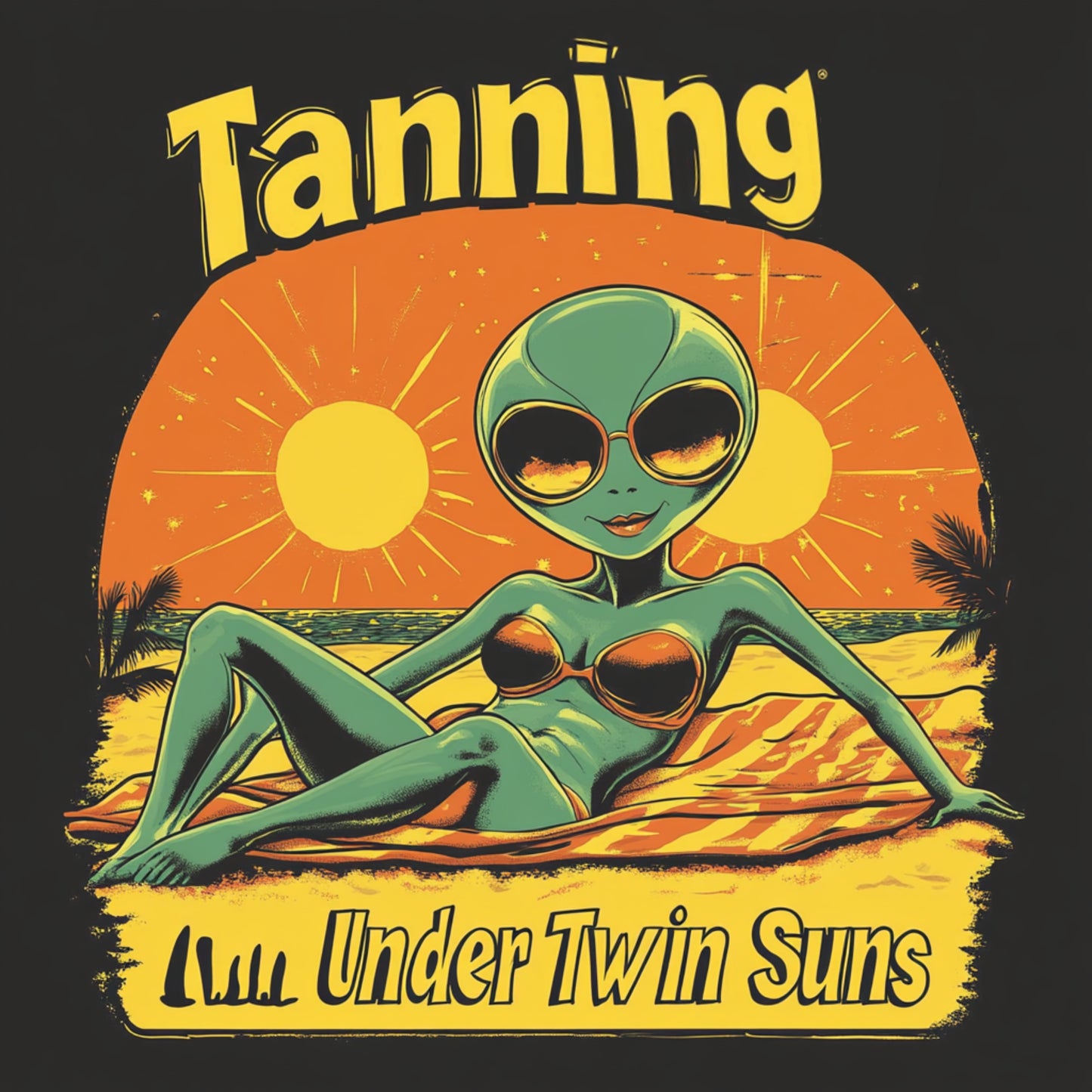 Tanning Under Twin Suns Alien Beach T-Shirt, Alien Tee