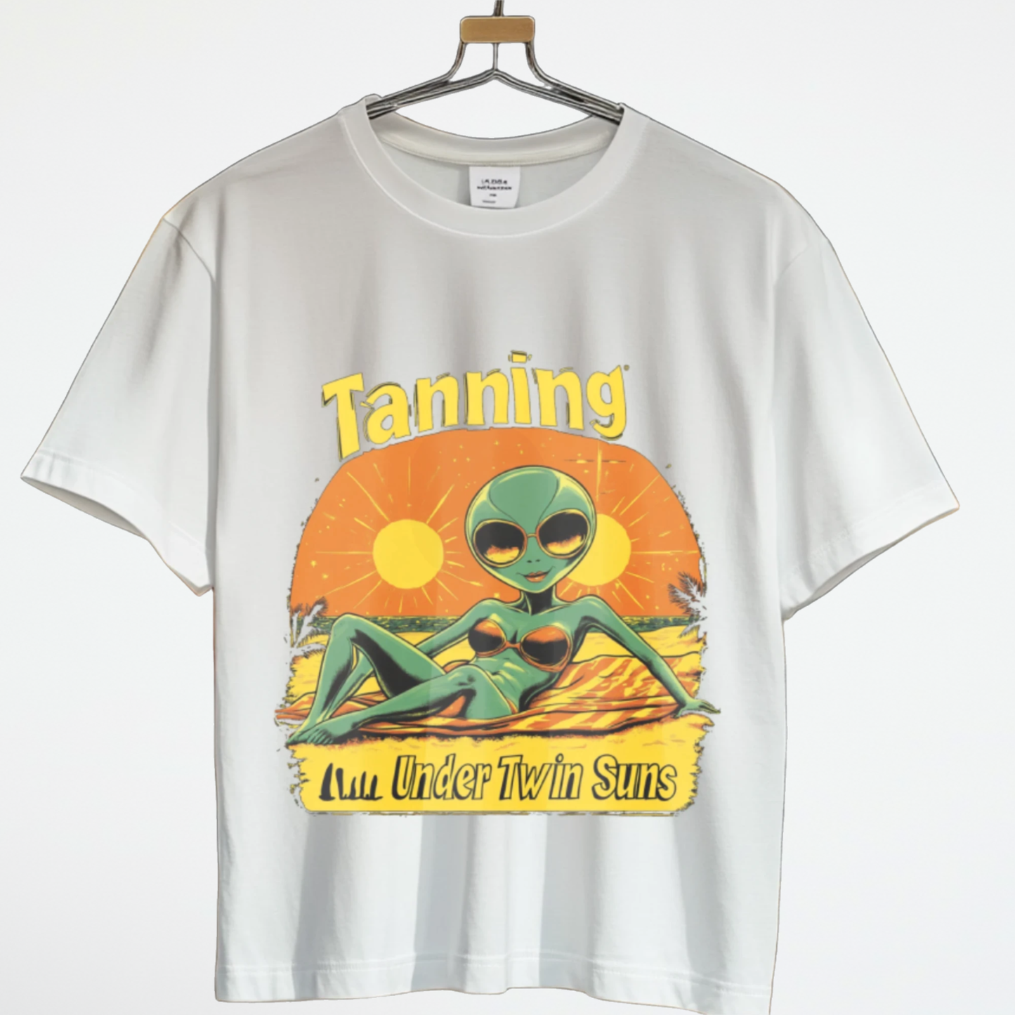 Tanning Under Twin Suns Alien Beach T-Shirt, Alien Tee