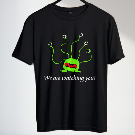 Alien T-shirt, "We are watching you!" Funny Alien T-shirt 5-eyed Alien Tee