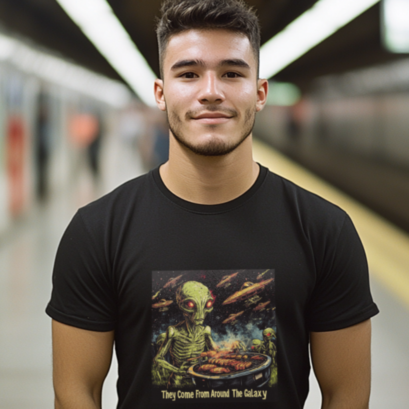 They Come from Around The Galaxy Alien T-Shirt, Alien Grilling Tee