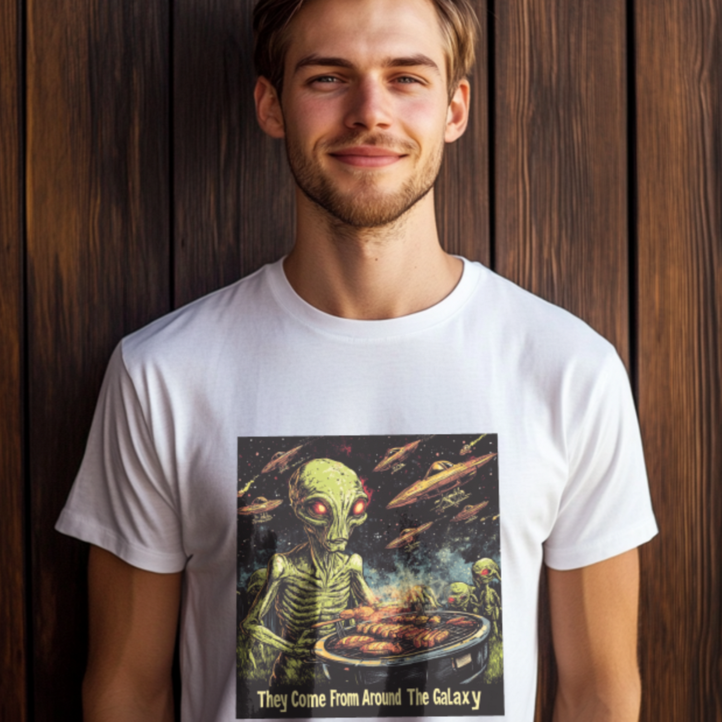 They Come from Around The Galaxy Alien T-Shirt, Alien Grilling Tee