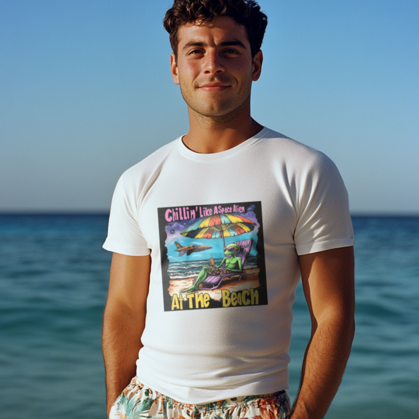 Chillin Like An Alien... At The Beach T-Shirt, Fun Alien Tee Gift