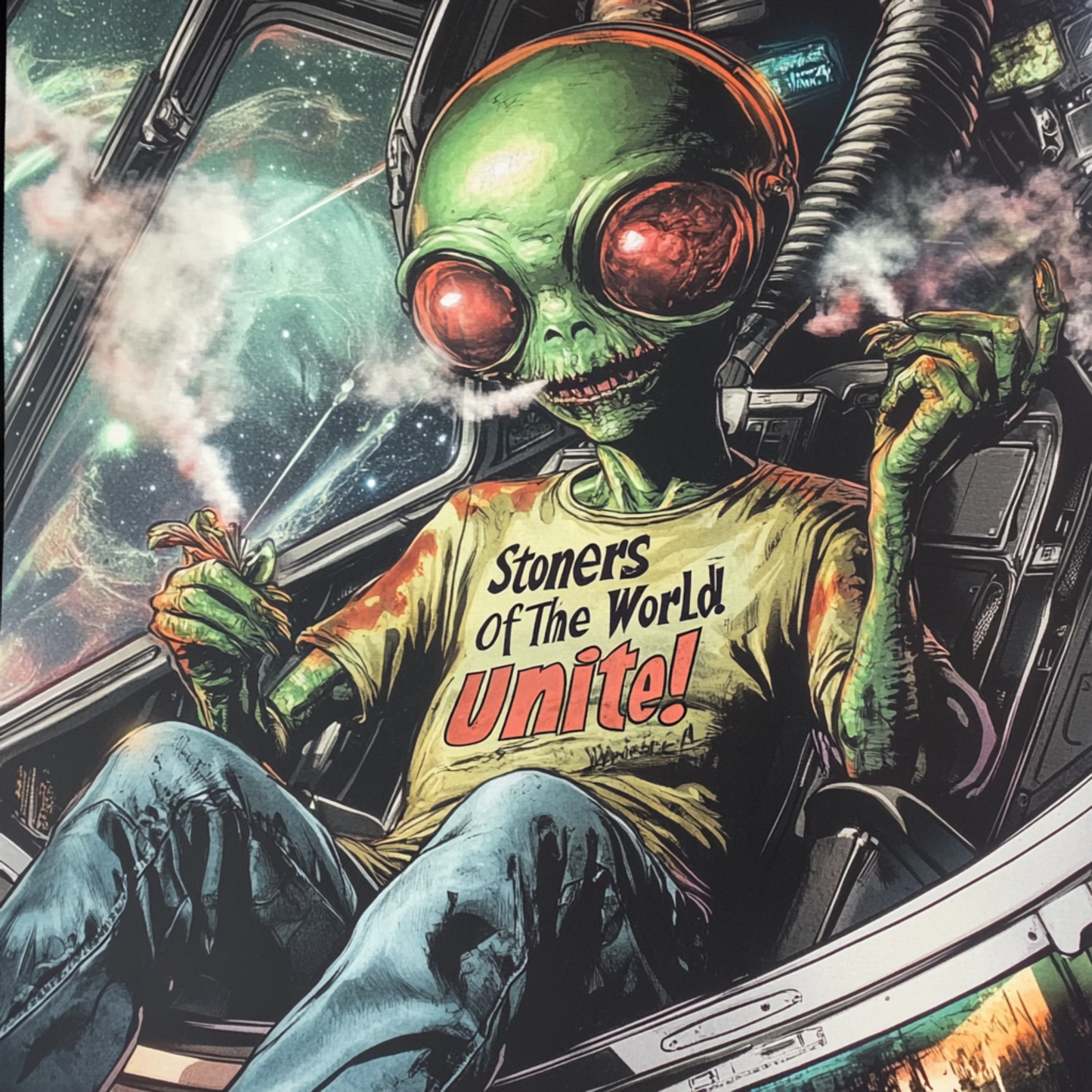 "Stoners Of The World Unite", Alien T-Shirt