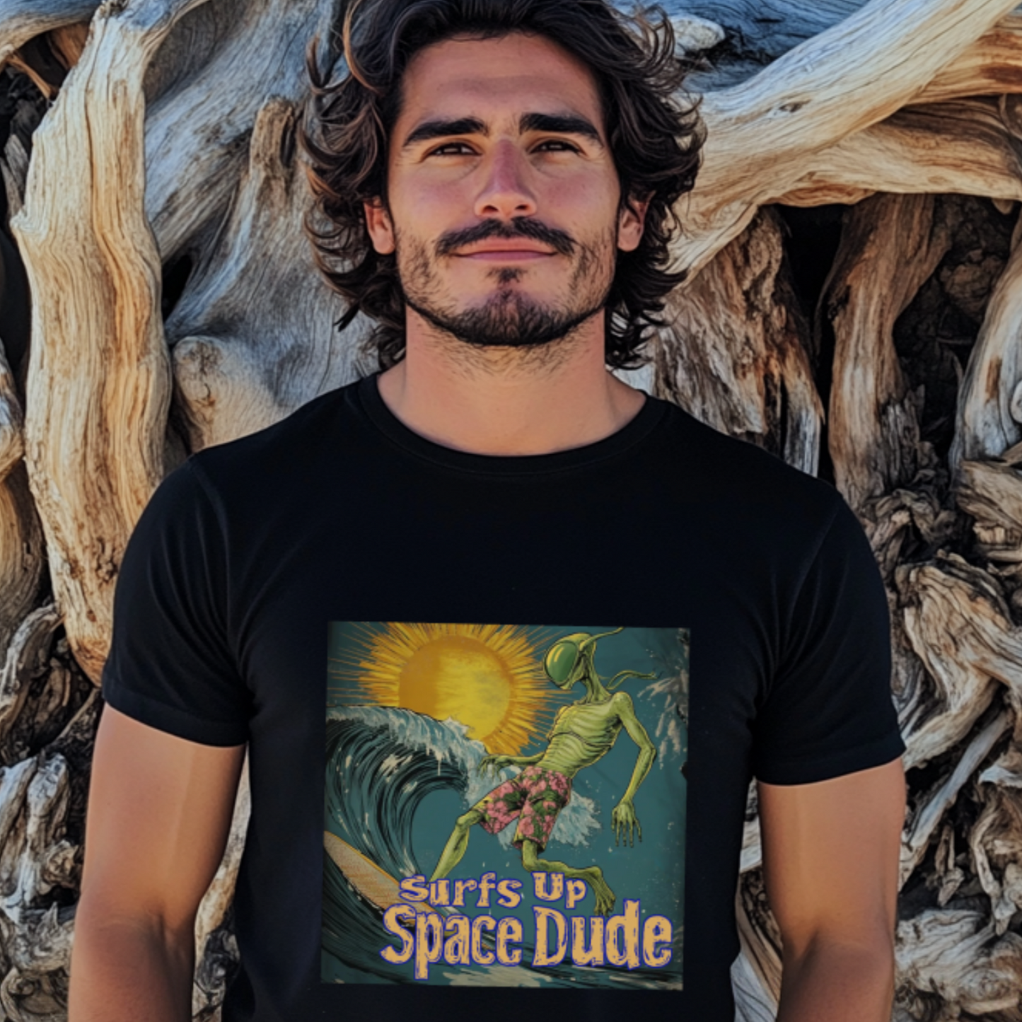 Surfs Up Space Dude Alien T-Shirt, Surfing Alien Tee